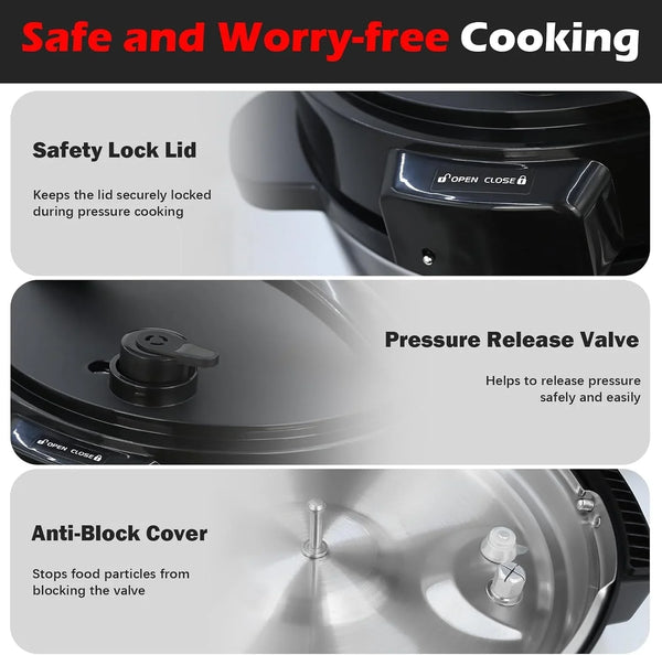 Chefvia 6.5 Quart 8-In-1 Electric Pressure Cooker – Stainless Steel Multi-Cooker with LED Display, Slow Cook, Rice, Steam, Sauté & Warm Functions – Black & Silver Kitchen Appliance2