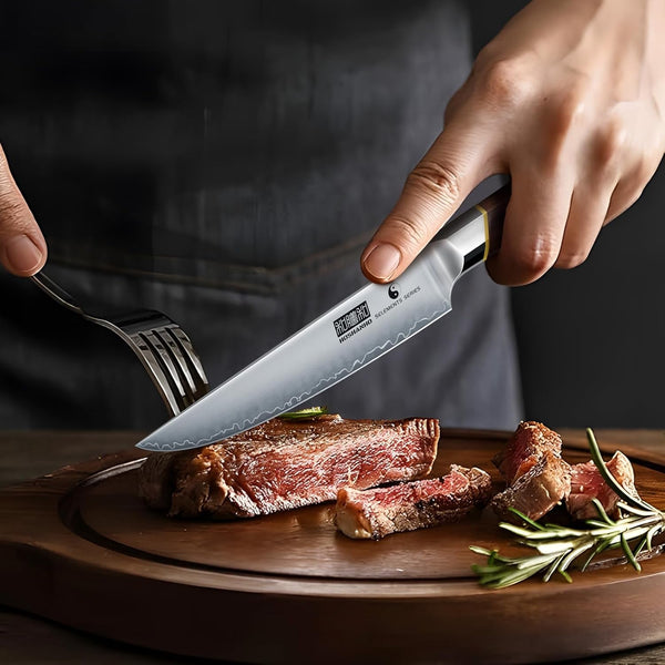 8 Pieces Knife Set with Magnetic Block and Steak Knives Set of 6, Ultra-Sharp High-Carbon Steel Kitchen Knife, Professional Knife Block Set and Steak Knife with Ergonomic Handle & Gift Box2