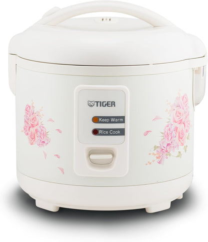 JAZ-A10U-LF 5.5 Cup Capacity White Rice Cooker with Non-Stick Inner Pot, Retractable Power Cord, and Keep Warm up to 12 Hours (Flower)1