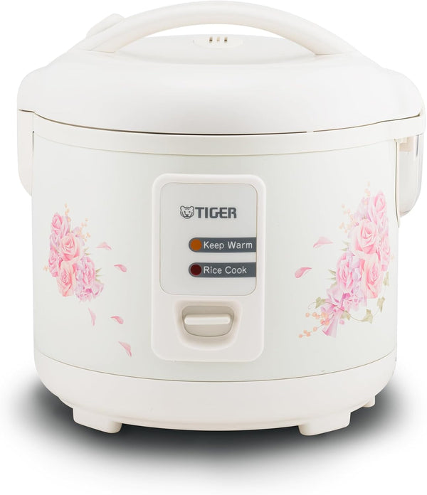 JAZ-A10U-LF 5.5 Cup Capacity White Rice Cooker with Non-Stick Inner Pot, Retractable Power Cord, and Keep Warm up to 12 Hours (Flower)1