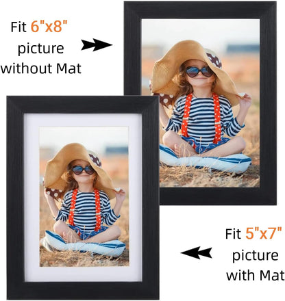 5X7 Picture Frame Set of 4, 6X8 Matted to Display 5 by 7 Photo with Mat or 6 by 8 without Mat for Wall or Tabletop, Black5