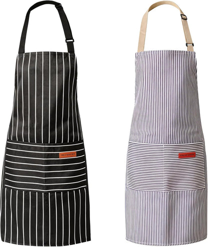 Adjustable Kitchen Aprons, Unisex, 2 Pack | 2 Large Pockets, Cotton-Polyester Blend, Bib Apron, for Home, BBQ & Restaurant Use1