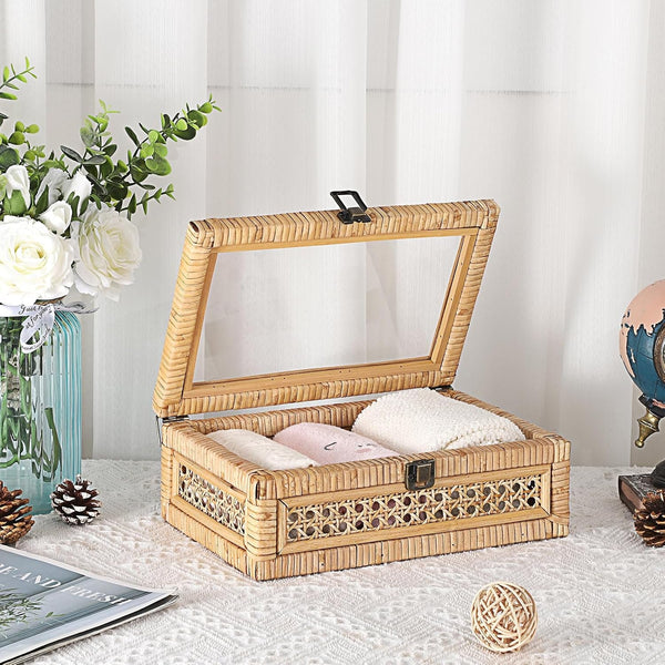 Rattan Display Box with Clear Lid Rectangular Wicker Storage Basket4