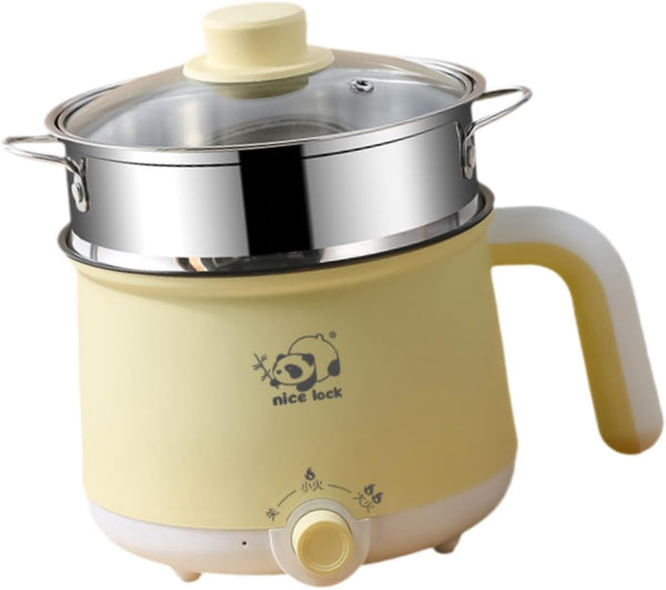 Mini Electric Hot Pot with Steel Steamer, 6.89 in Nonstick Stainless Steel Travel Cooker for Dorm and Home Cooking1