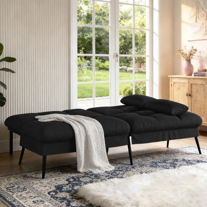 72″ Futon Sofa Bed, Sleeper Sofa with Adjustable Backrest, Black3