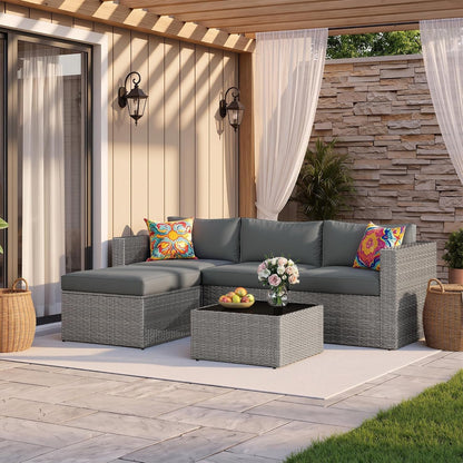 5 Piece Wicker Outdoor Patio Furniture Set, All-Weather Patio Sectional Set1