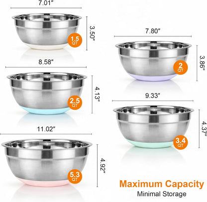 5PCS Stainless Steel Mixing Bowls Set with Non-Slip Silicone Base2