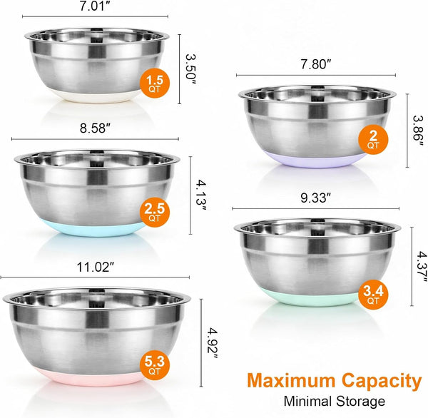 5PCS Stainless Steel Mixing Bowls Set with Non-Slip Silicone Base2