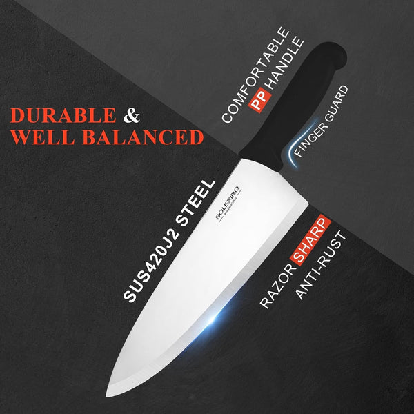 10" Professional Chef Knife, High Carbon Steel, Ergonomic (Black)3