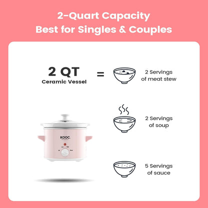 Small Slow Cooker, 2-Quart, Free Liners Included for Easy Clean-Up, Upgraded Ceramic Pot, Adjustable Temp, Nutrient Loss Reduction, Stainless Steel, Pink, Round3