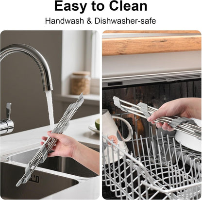 Corner Sink Caddy Triangle Dish Drying Rack for Sink Corner, Sponge Holder Roll up Dish Drying Rack over the Sink, Stainless Steel Kitchen Sink Organizer Drainer Mat Sponge Caddy for Counter Storage6
