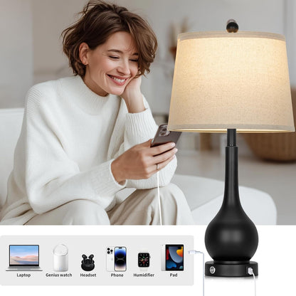 26" Black Table Lamps Set of 2, Touch Control Lamps for Living Room, 3-Way Dimmable Bedroom Bedside Lamps for Nightstands with USB A+C Port (2 LED Bulbs Included)4