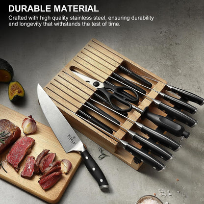 Knife Set with Block,  16Pcs Kitchen Knives Drawer Organizer Set with Sharpener, Cutting Board, Anti-Slip Chef Knives Set with 6Pcs Steak Knives, Black5