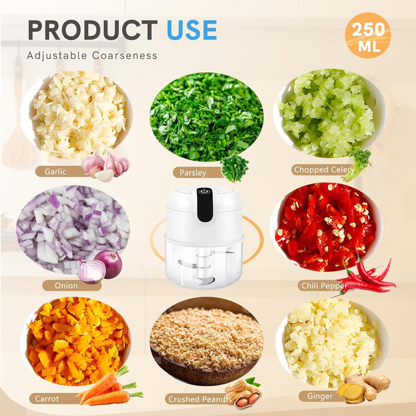 EASYSPEED Electric Garlic Chopper 1 Cup, Mini USB Charging Wireless Food Processor with 304 Stainless Steel, 3 Sharp Blades, Portable Kitchen Meat Grinder for Onion, Garlic, Ginger, Baby Food,White5