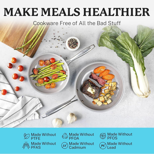 15 Pc Ceramic Cookware Set, Ceramic Pots and Pans Set Non Stick with Cooking Utensils and Steamer, Non Toxic PFOA PFOS Free, Premium Stay Cool Handles, Oven & Dishwasher Safe, Blue4