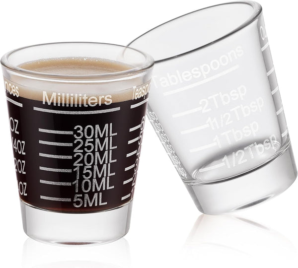 Ackers Shot Glasses Etching Scale Measuring Cup 2PACK Espresso Shot Glasses Liquid Heavy Glass 26-Incremental Measurement 1 OZ, 2 TBS, 6 TSP, 30 ML Kitchen Tools1