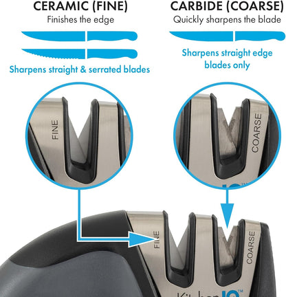 50009 Edge Grip 2-Stage Knife Sharpener, Black, Coarse & Fine Sharpeners, Compact for Easy Storage, Stable Non-Slip Base, Soft Grip Rubber Handle, Straight & Serrated Knives6