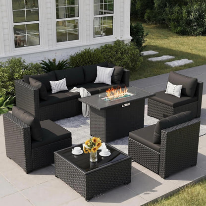 8 Piece Patio Furniture Set with 43" Fire Pit Table, Black3
