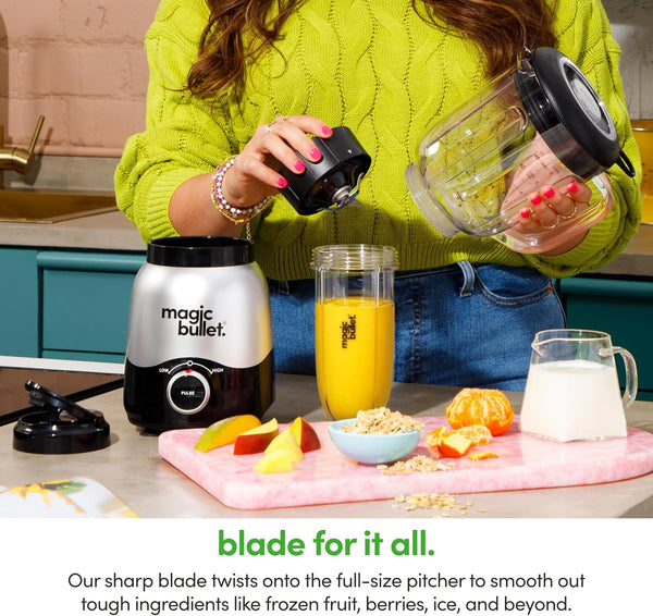 Combo Blender, 600W, 48Oz Pitcher, 16Oz Cup with To-Go Lid, Easy Cleaning, Cross Blade, for Smoothies, Sauces, Shakes, Salsa, Hot Blends, Silver, MBF502008