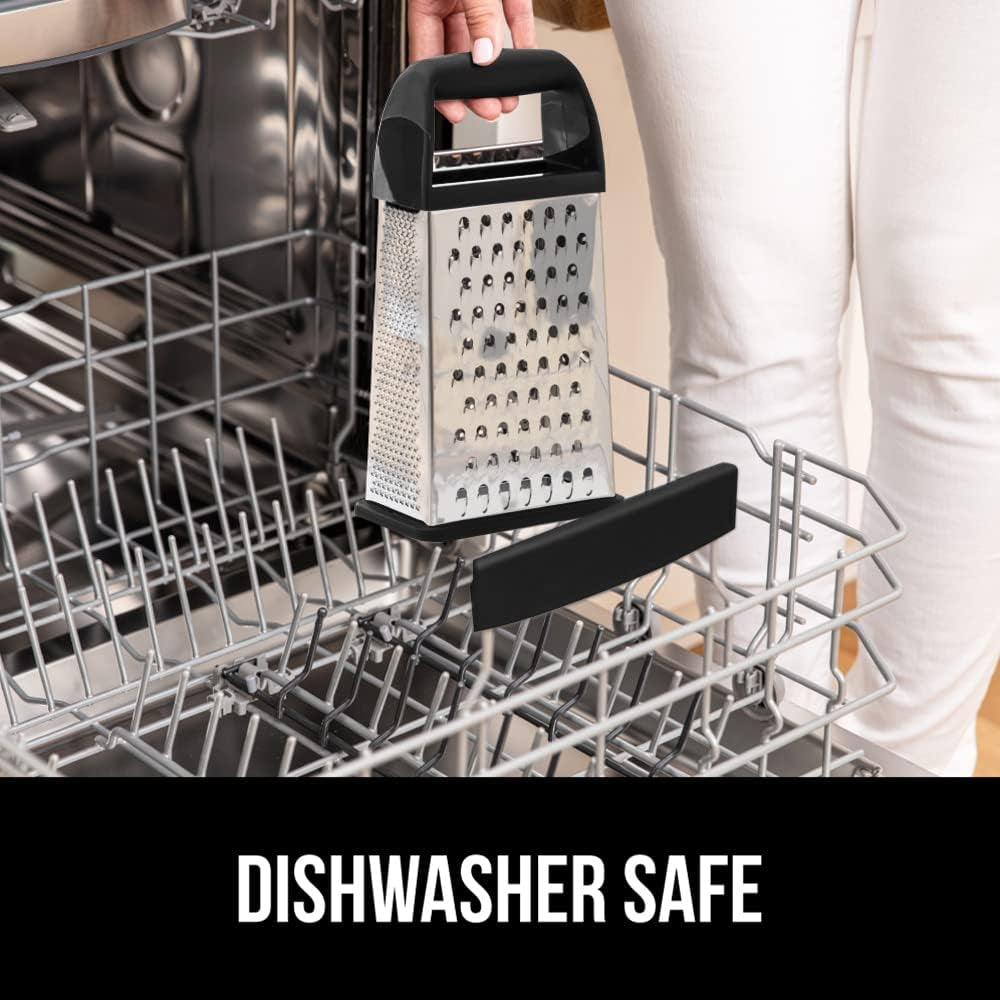 gorilla-grip®-xl-4-sided-stainless-steel-cheese-grater-with-measurement-container-bpa-free-box-grater-slip-resistant-base-grate-hard-parmesan-shred-veggies-zest-citrus-dishwasher-safe-black