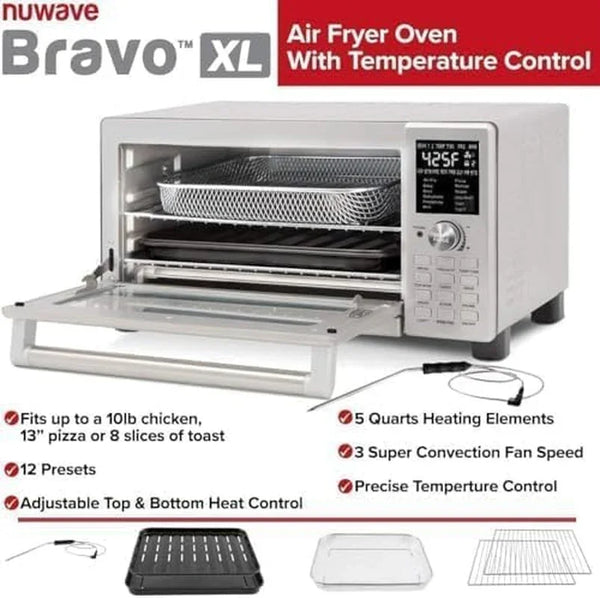 Bravo Air Fryer Toaster Smart Oven, 12-In-1 Countertop Convection | 30-QT XL Capacity, 50°-500°F Temperature Controls, Top and Bottom Heater Adjustments 0%-100%, Brushed Stainless Steel Look5