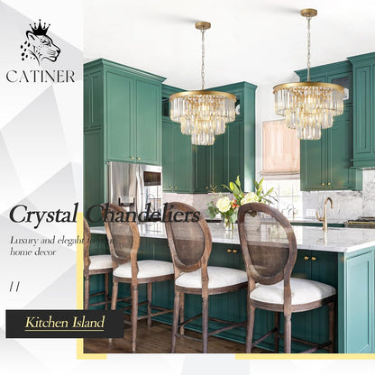 20" Modern Crystal Chandeliers,7 Lights Gold round Light Fixture5