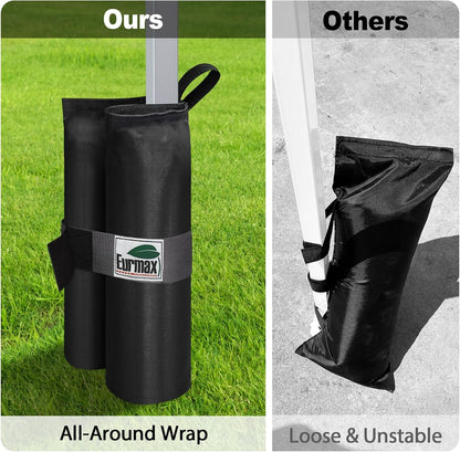 USA 4-Pack 150LBS Capacity Universal Canopy Weight Bags,Heavy Duty Windproof Sandbags with All-Around Wrap Design,Ultimate Stability for Pop up Tent,Shelter in High Winds(Sand Not Included)4