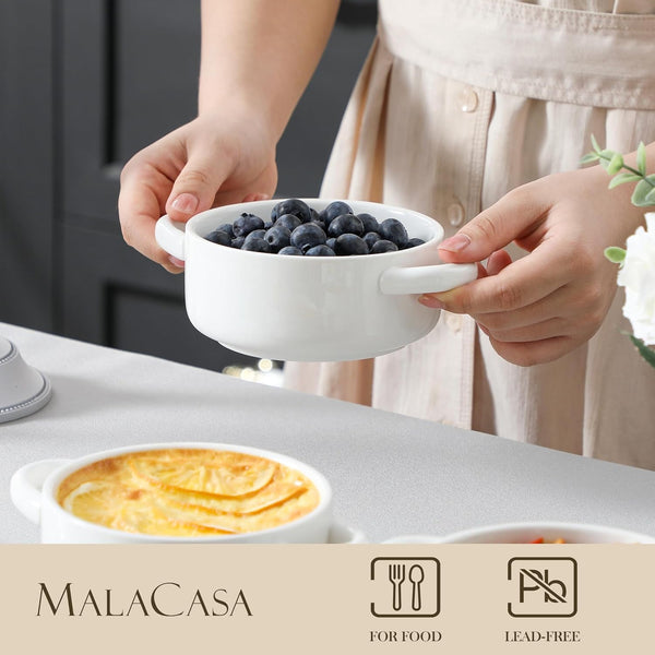 Mini Cocotte Set of 4, 14 OZ Ceramic Casserole Dishes with Lids | Single Serving Small Dutch Oven Set, Lasagna, Soufflé, French Onion Soup, Pudding, Oven, Dishwasher Safe with Handles, White3