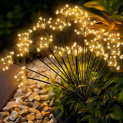 Solar Garden Lights 2 Pack Waterproof Solar Swaying Starburst Light Outdoor Lights for Yard Patio Walkway Pathway Party Wedding Christmas Decoration, Warm White1