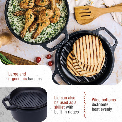 6-Quart Cast Iron Combo Cooker, Combination Dutch Oven and Skillet, Made in Colombia, 2-Piece Set2
