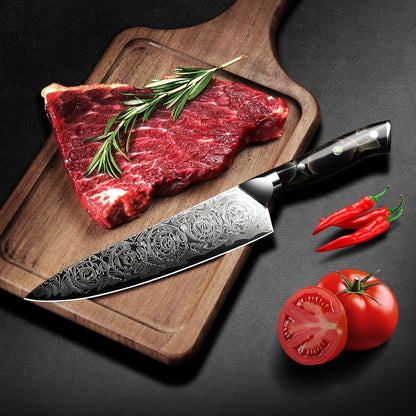 Professional Japanese Damascus Chef Knife 8 Inch - VG-10 High Carbon Steel, Ergonomic Resin Handle with Leather Sheath & Luxury Gift Box2