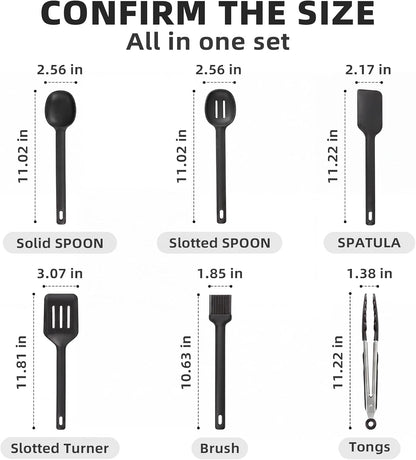 Kitchen Utensils Set 6 Pcs,Silicone Cooking Utensils Set,Spatula Set,446℉ Heat Resistant Cooking Utensils,Tongs,Spoon,Bpa Free Kitchen Gadgets Appliances for Non-Stick Cookware,Home Essential(Black)6