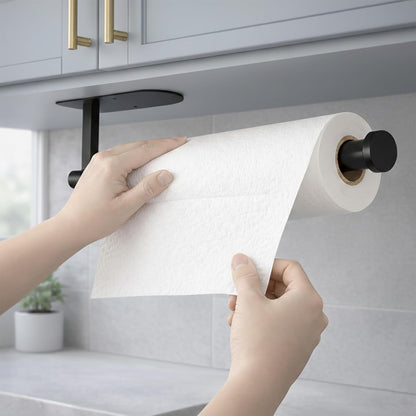 Paper Towel Holder, Self Adhesive or Screw Mounting, Black Wall Mount SUS304 Stainless Steel Paper Towel Holder under Cabinet for Kitchen, Counter, Cabinet, Bathroom1