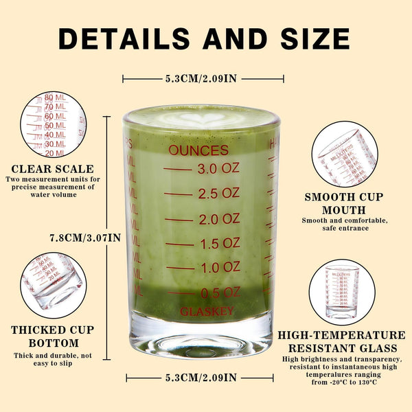 2 Pack Shot Glass Measuring Cup Set,3 Oz/90Ml Liquid Heavy High Espresso Glass Cup,Dishwasher Safe,Measurement of Dry and Liquid Ingredients(Red)2