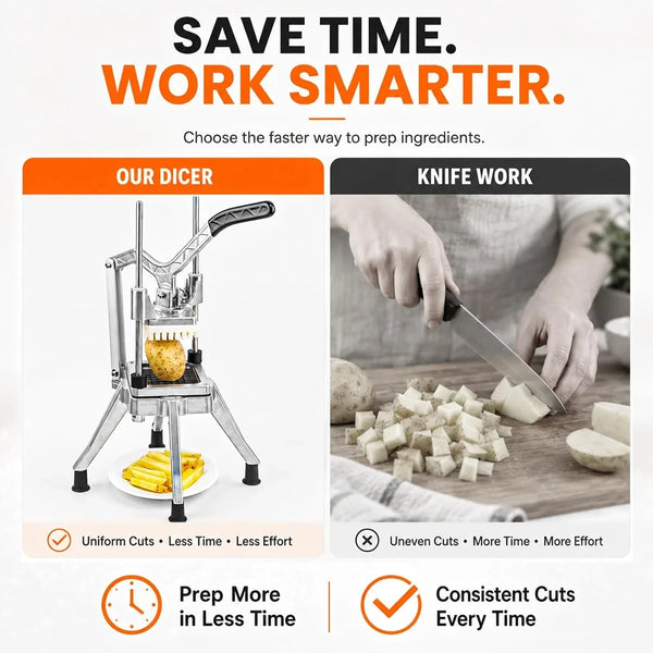 Commercial Vegetable Fruit Chopper W/6-Wedge Slicer&1/4″&3/8″&1/2" Blade Professional Food Dicer French Fry Cutter Onion Slicer Stainless Steel for Tomato Peppers Potato Mushroom | Professional Prep Tool for Restaurants, Catering & Commercial Kitchens. Cuts Onions, Potatoes, Tomatoes and More3