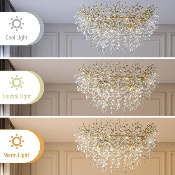 47" Gold Tree Branch Chandelier, 14-Light Modern Crystal Chandelier for Dining Room, Luxury round K9 Crystal Raindrop Chandeliers Light Fixture for Foyer, Entryway, Living Room, Bedroom, Kitchen5