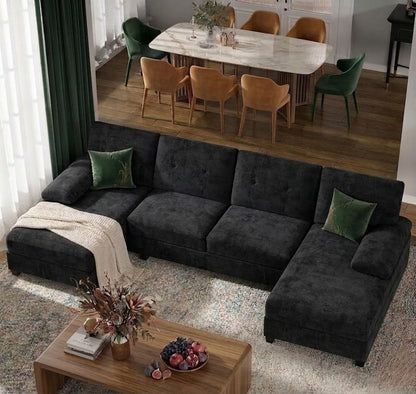 U-Shaped Sectional Couches for Living Room, 4 Seat Sofa with Double Chaise Lounges,Solid Wood Frame Sectional Sofa for Apartment,White1