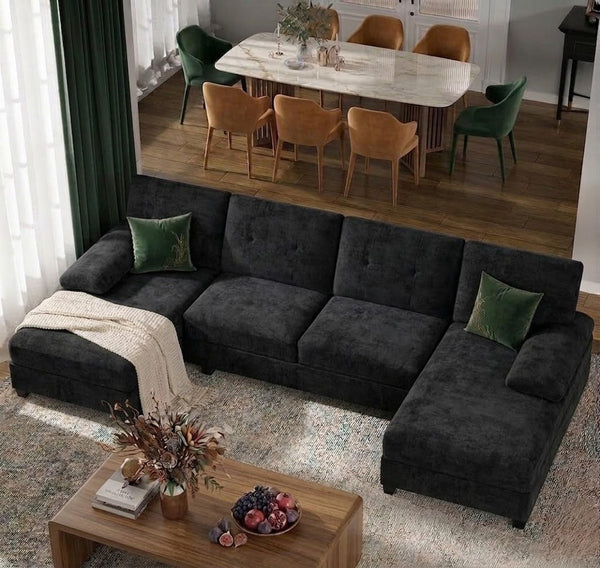 U-Shaped Sectional Couches for Living Room, 4 Seat Sofa with Double Chaise Lounges,Solid Wood Frame Sectional Sofa for Apartment,White1