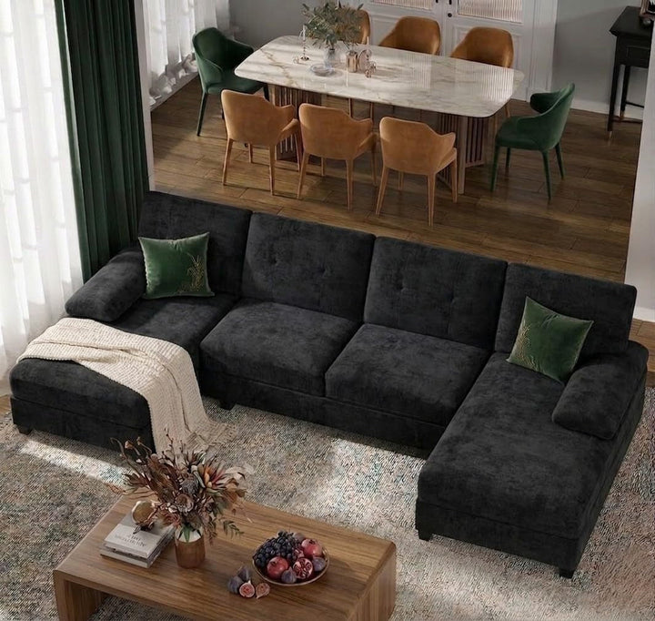 U-Shaped Sectional Couches for Living Room, 4 Seat Sofa with Double Chaise Lounges,Solid Wood Frame Sectional Sofa for Apartment,White