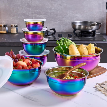 Colorful Mixing Bowls with Airtight Lids, Stainless Steel Nesting Mixing Bowls Set of 7, Ideal for Baking, Prepping and Serving Food, Size 7, 3.6, 2.7, 2.1, 1.5, 1.1,0.8 QT, Stackable Design6