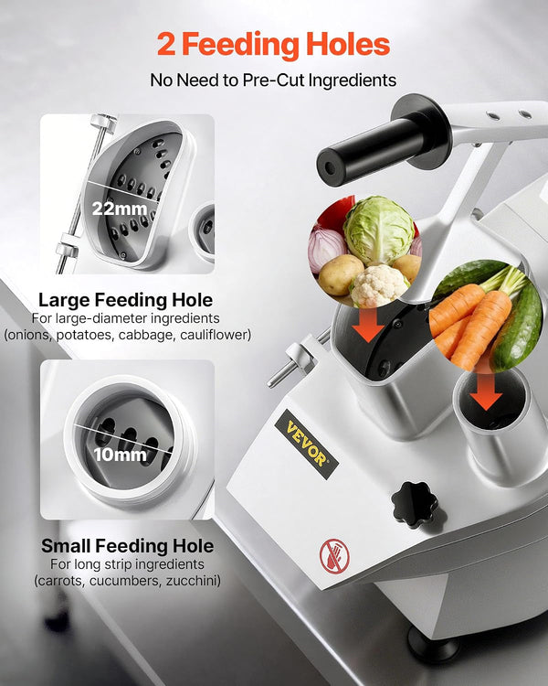 Commercial Food Processor 550W Electric Vegetable Slicer 6 Blades | 2 Feeding Holes, 1600 RPM Stainless Steel Vegetable Processor, Interchangeable Blade, 3Mm/4Mm/7Mm Shred and 2Mm/4Mm Slice5