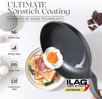 Pots and Pans Set Nonstick, 21Pcs Induction Compatible, Stay Cool Handle, Fully Coated, 100% Dishwasher Safe, PFOA Free Omelet Pans, Warp Resistant (Black Sesame)3