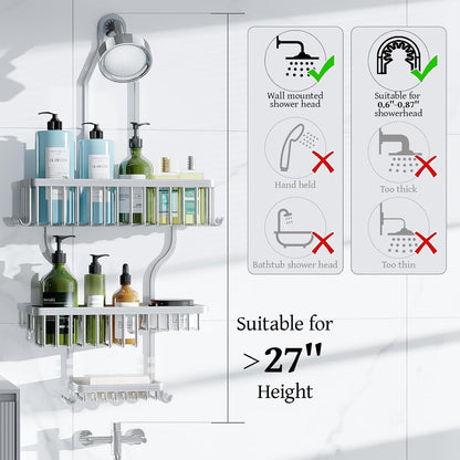 Never Rust Shower Caddy Hanging, Aluminum Shower Racks for inside Shower, 3-Tier Shower Organizer Hanging over Shower Head with Hooks and Soap Holder, Silver9