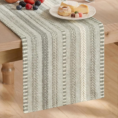 Dark Grey Farmhouse Stripe Braided Table Runner 12X72 Inch1