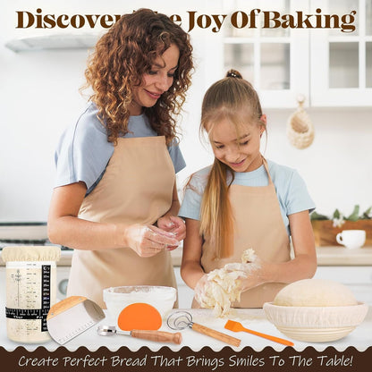 Sourdough Starter Kit with Bread Proofing Baskets, Jars, Baking Essentials | 9 in round & 10 in Oval Baskets Set, Sourdough Bread Baking Supplies, Sour Dough Beginner Kit Gifts for Bakers Women Wife Mom8