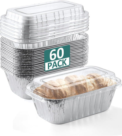60 Pack 6X3.5X2 Disposable Aluminum Loaf Pans with Lids Small-Aluminum-Foil-Pans-Tin-Foil-Baking-Pans-Tin-Trays-Food-Containers-For-Baking-Cakes-Bread-Meat-Loaves1