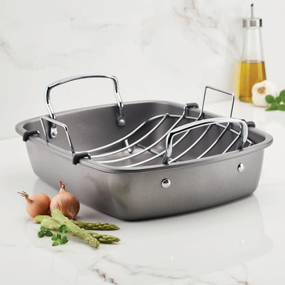 Total Bakeware Nonstick Roaster, Roasting Pan with Rack, 17-Inch X 13-Inch, Gray11