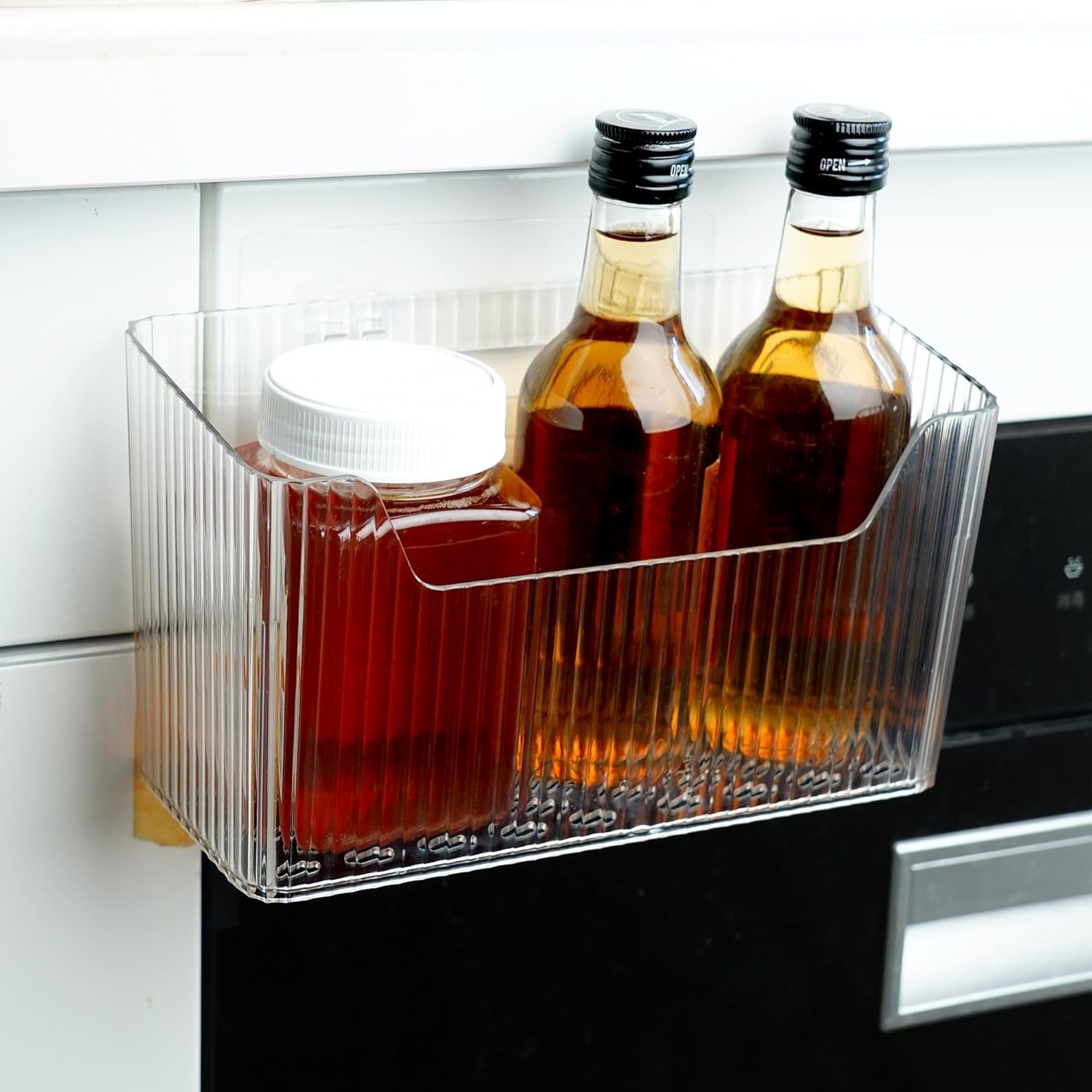 2-pack-cabinet-door-organizer-adhesive-wall-mounted-organizer-bins-clear-storage-caddy-stackable-basket-for-kitchen-cabinets-bathroom-pantry-office-and-tabletop-organization