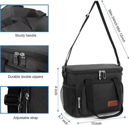 Reusable Lunch Box for Men/Women - Insulated Lunch Bag Leakproof Lunchbox for Work Office Picnic Beach - Freezable Lunch Cooler Bag with Adjustable Shoulder Strap - Black3