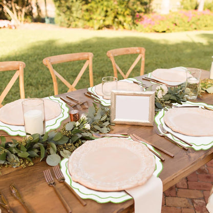 4 Pieces 15''/38 CM Linen Placemats Set, Embroidered Green round Placemats Washable Scalloped Cloth Fabric for Dining Table Decor Place Kitchen Dinner Party7